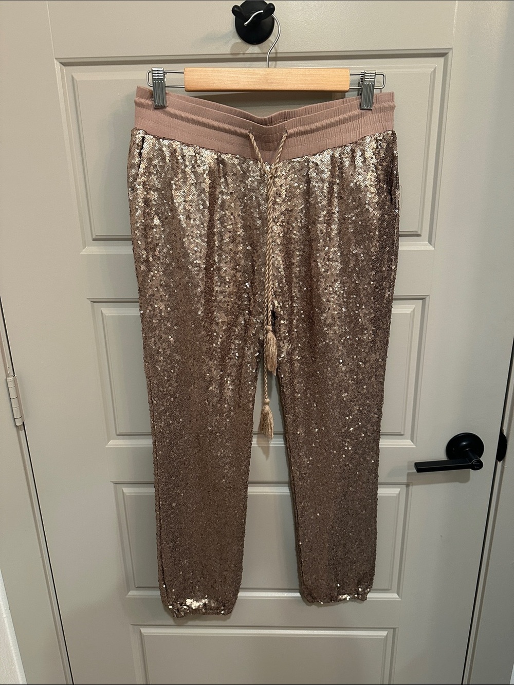 Champagne Sequin Drawstring Pants